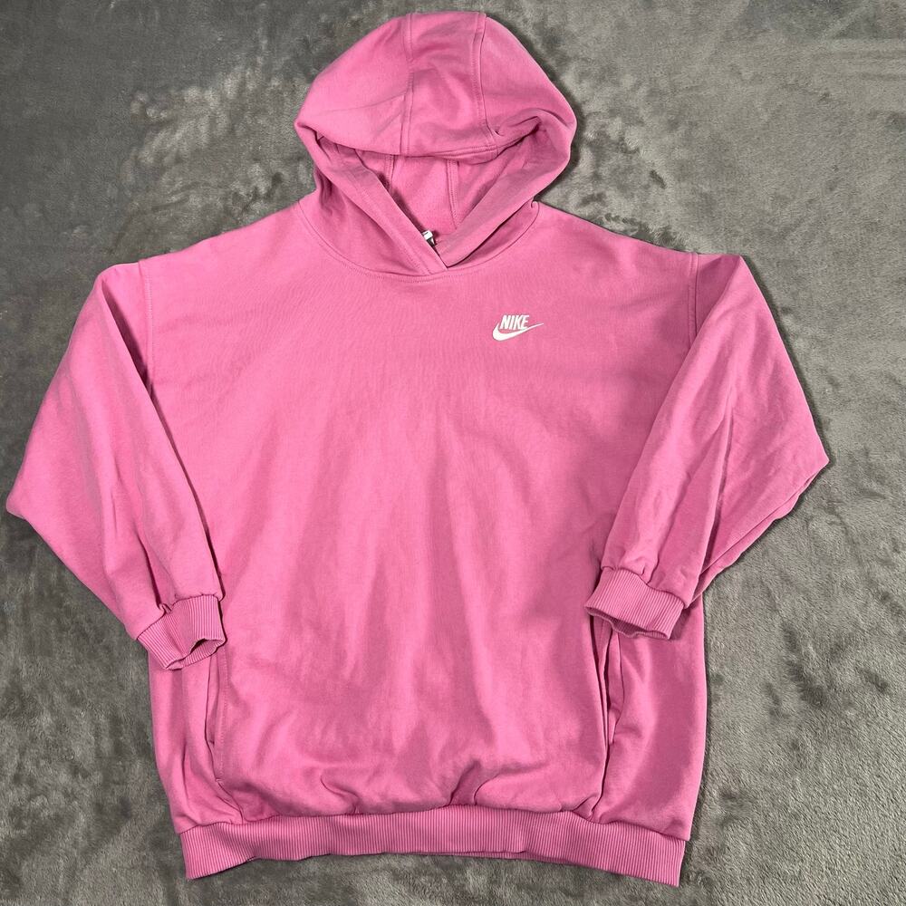 Nike Pink Fleece Pullover Hoodie Large Embroidered Swoosh Oversized